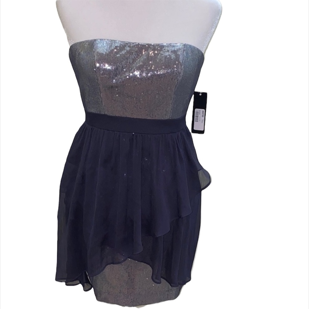NWT Aqua strapless beaded sequin dress silver 02